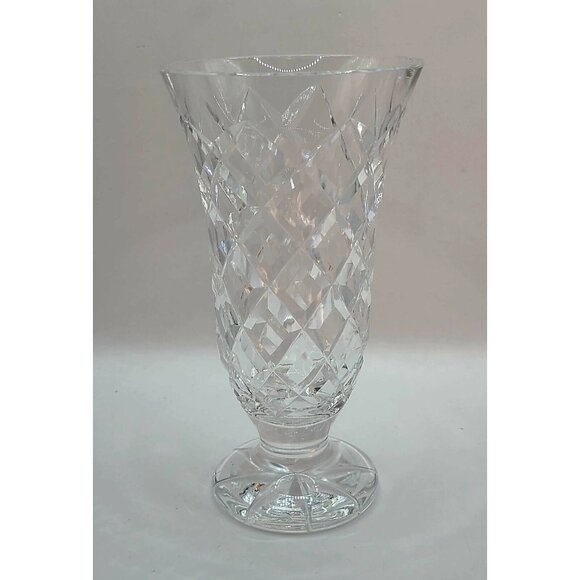 Waterford Crystal Kinsale Vase Cut Diamond Pattern Footed 7" Tall Vtg - Picture 1 of 9
